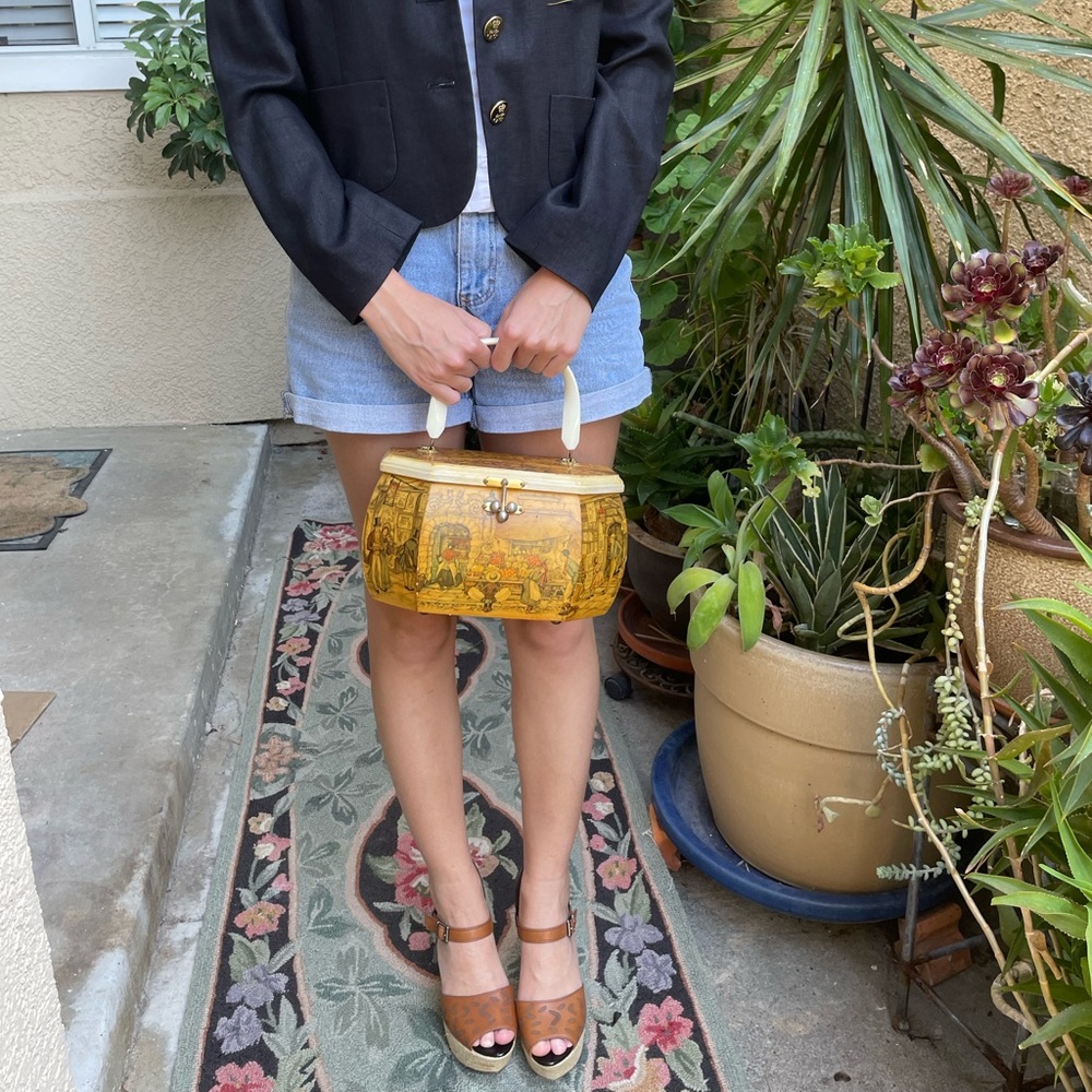 Vintage wooden handmade bag with unique lock - Picture 2 of 16